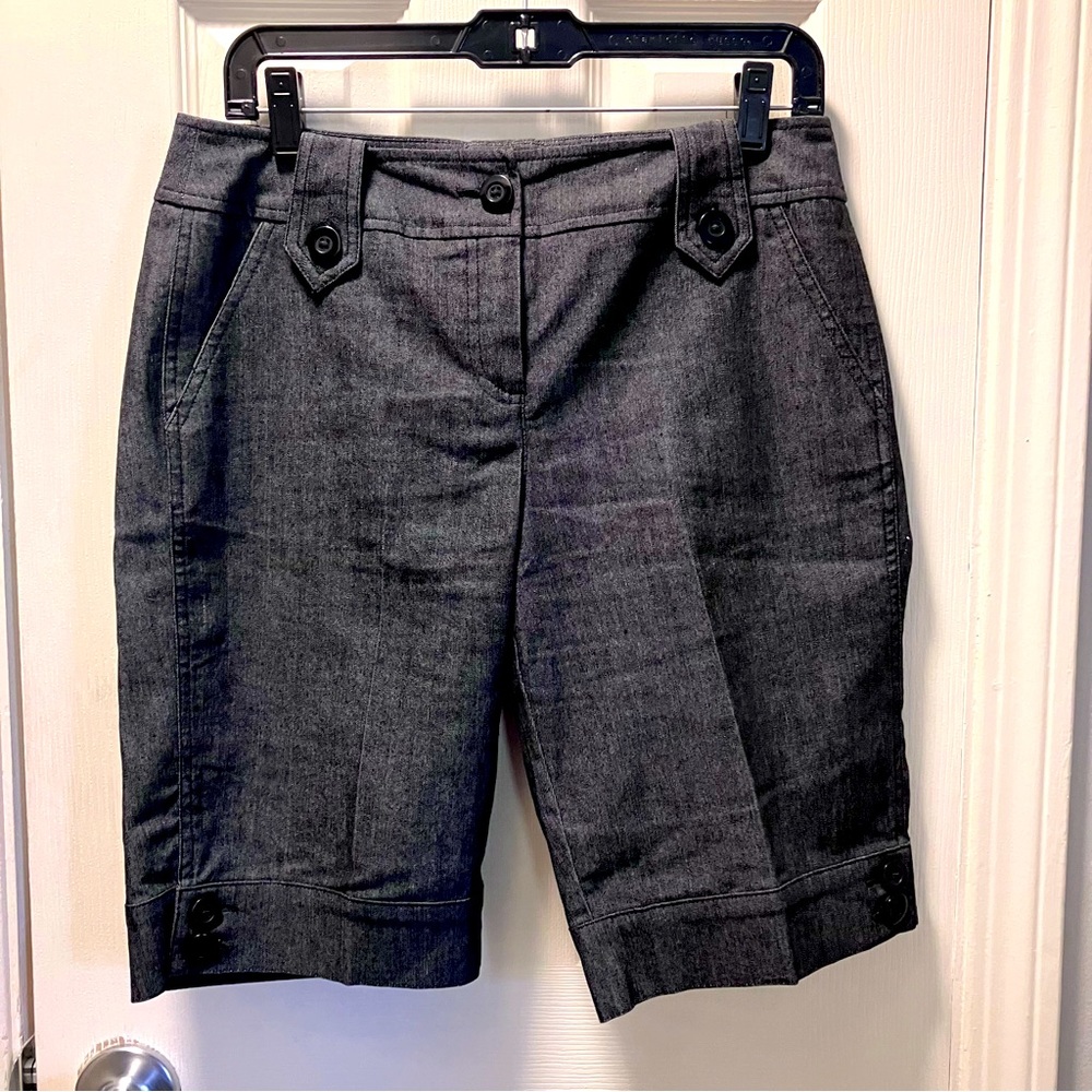 Sandro Charcoal Grey Bermuda Shorts Button Detail Women’s 6P Petite Casual Pleat